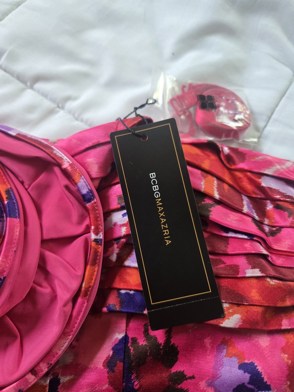 BCBGMaxAzria Hot Pink Floral Strapless Dress - Picture 3 of 14